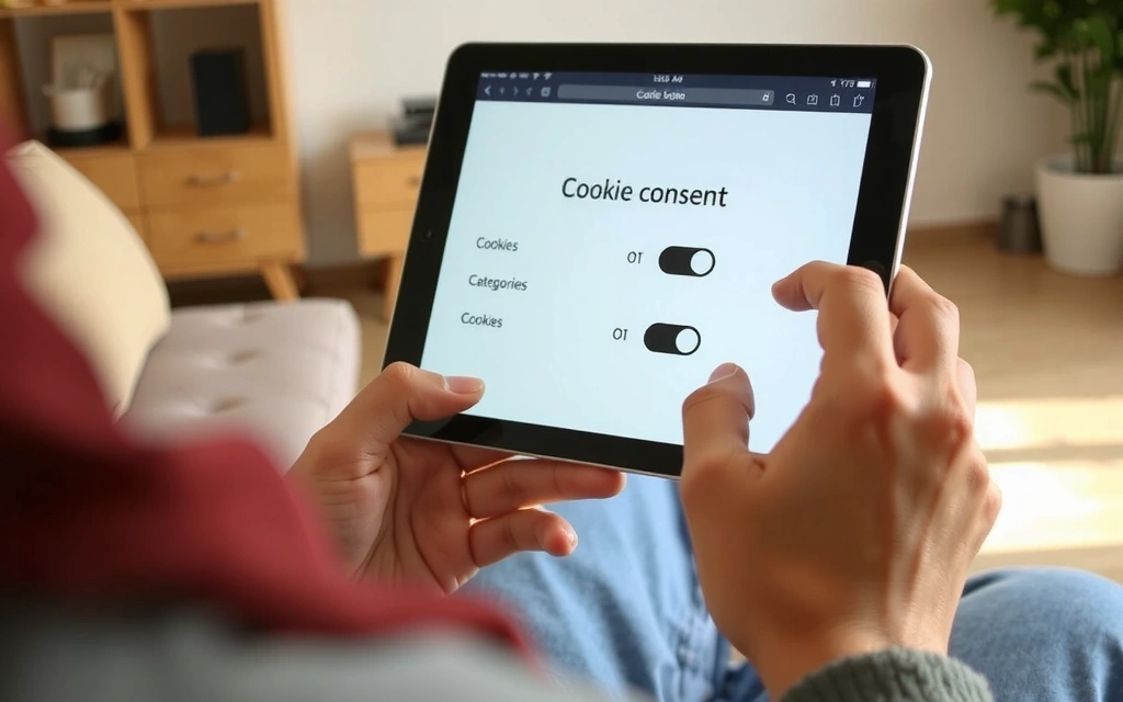 Person managing cookie settings on a tablet