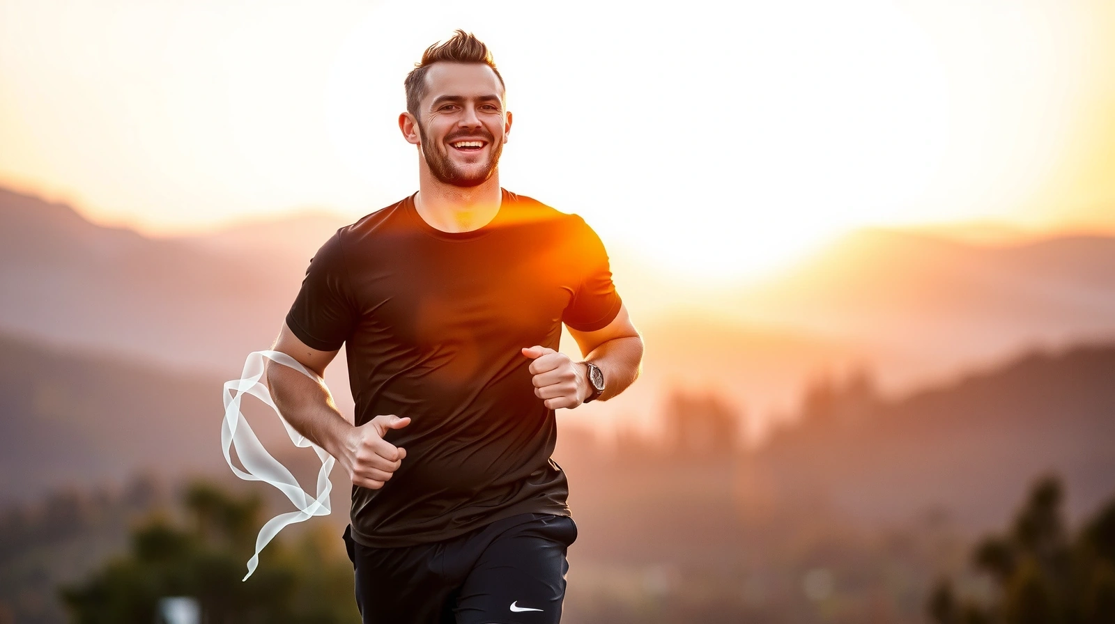 Athletic man running with vibrant energy lines