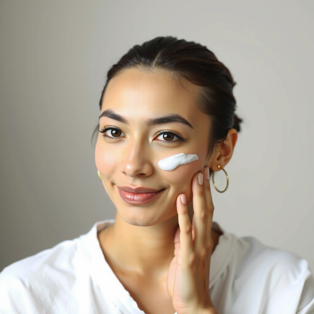 Woman performing a facial care routine